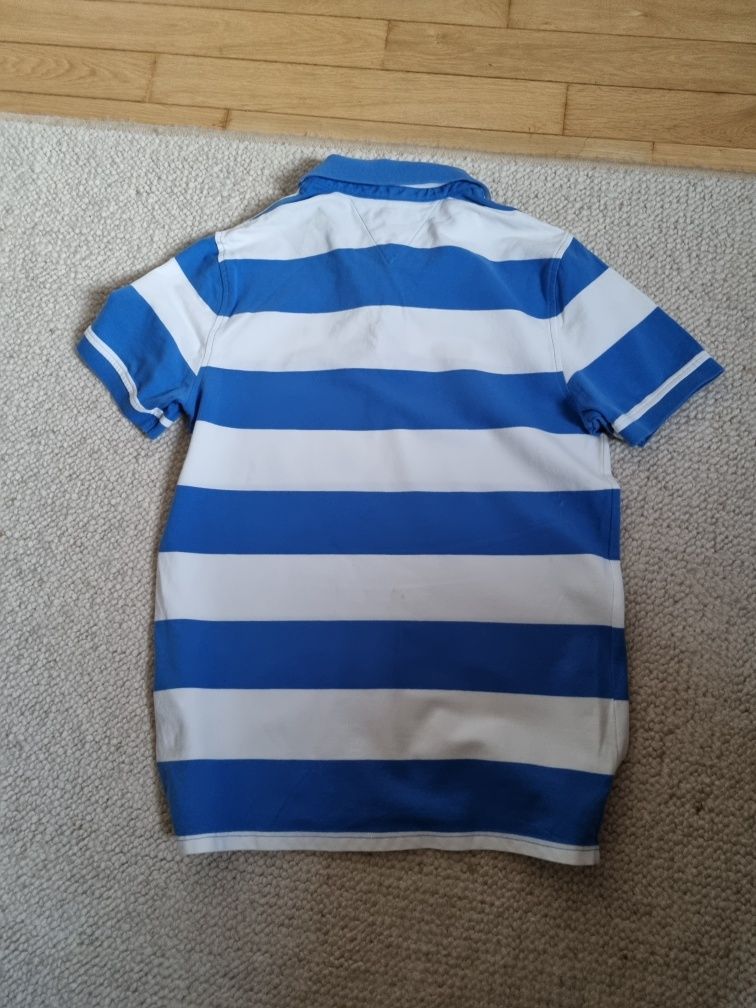 Koszulka polo Tommy Hilfiger rozmiar XL w biało niebieskie pasy uzywan