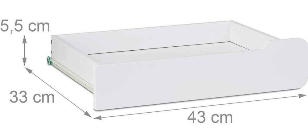 Białe biurko i szuflada na drewnianym stelażu