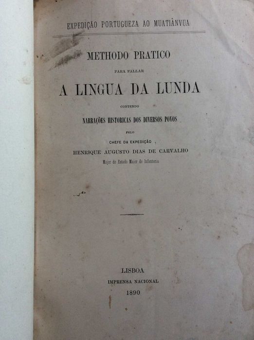 Methodo pratico para fallar a lingua da Lunda, 1890. Raro exemplar