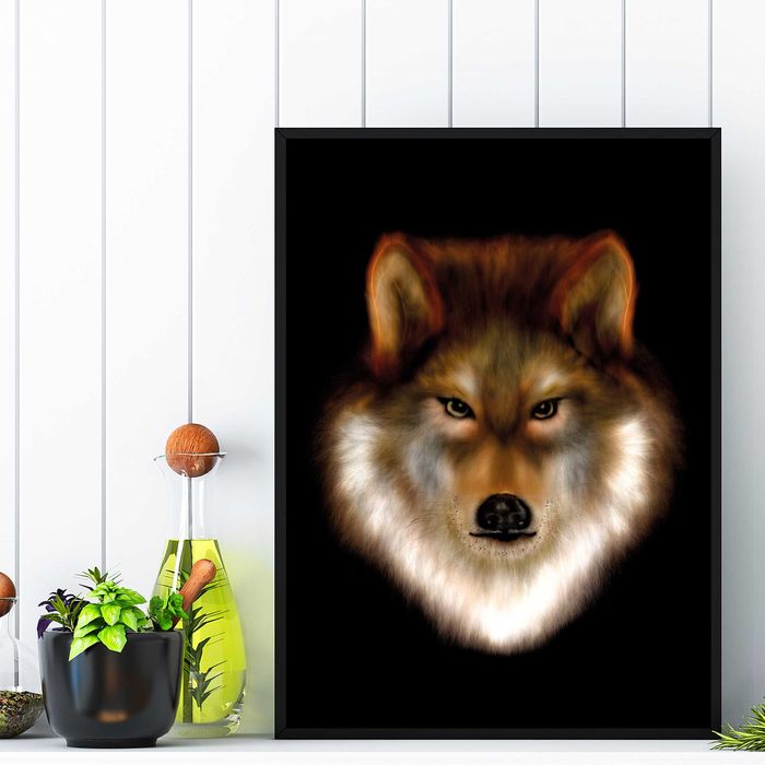 plakat natura zwierzęta wilk, kolorowy plakat grafika na ścianę wilk