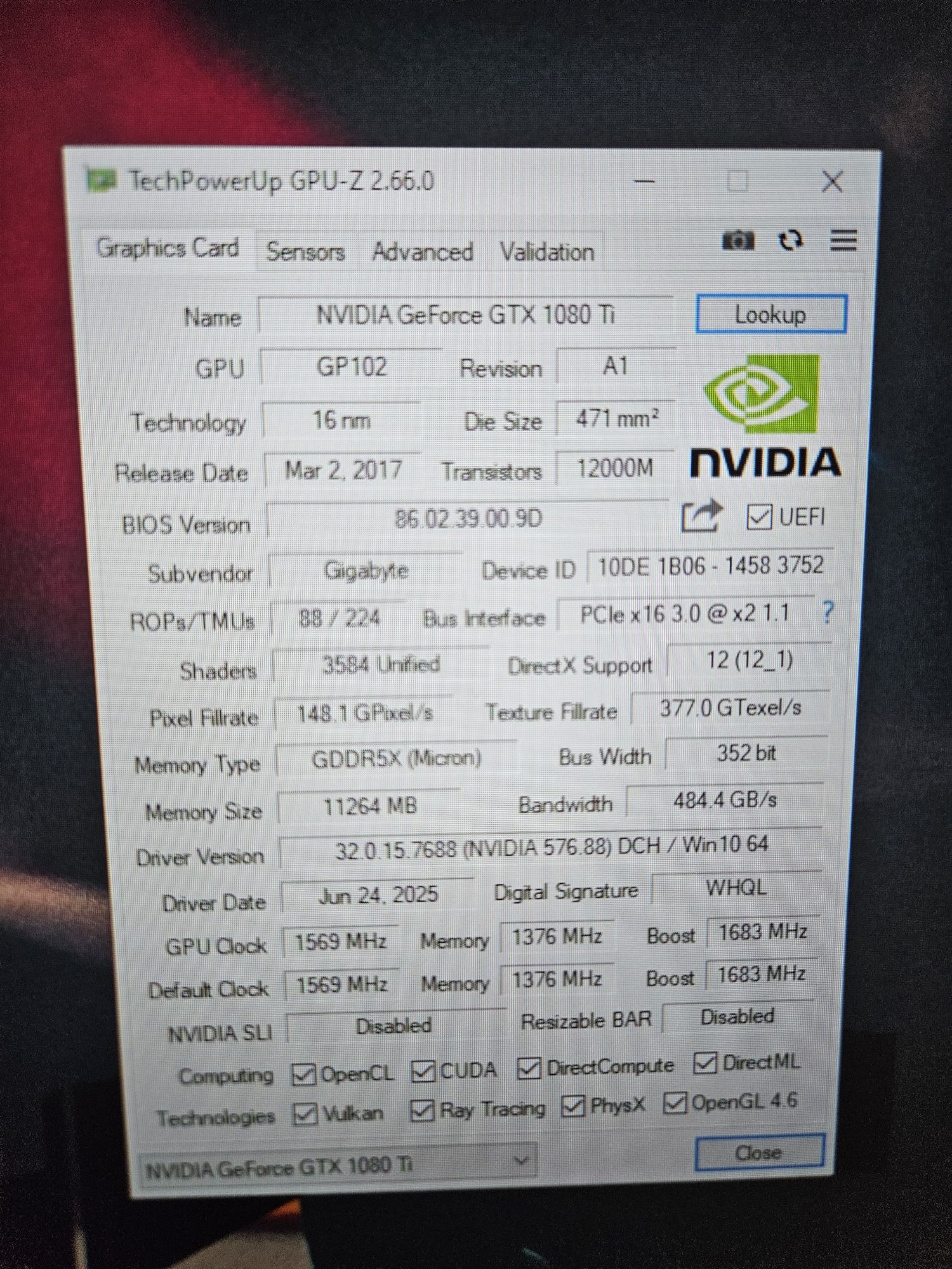 Видеокарта GTX 1080ti AORUS 11gb