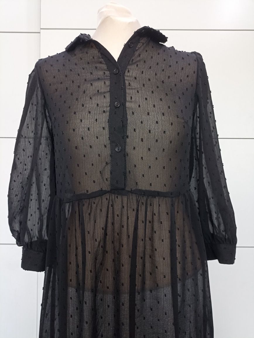 Dluga czarna szyfonowa sukienka, Primark, rozm XS/S