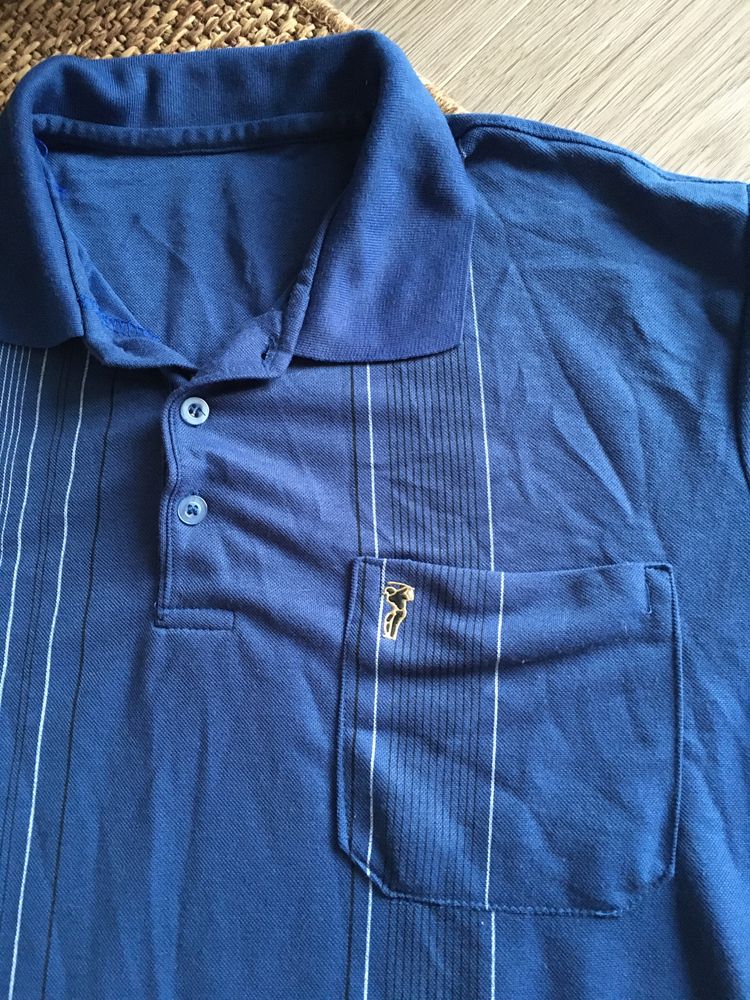 Koszulka granatowa golfowa t-shirt męski prążki XL