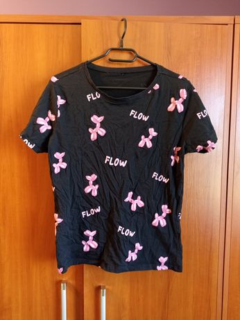 Koszulka t-shirt czarny różowe balony dmuchane psy Flow lato kolorowa