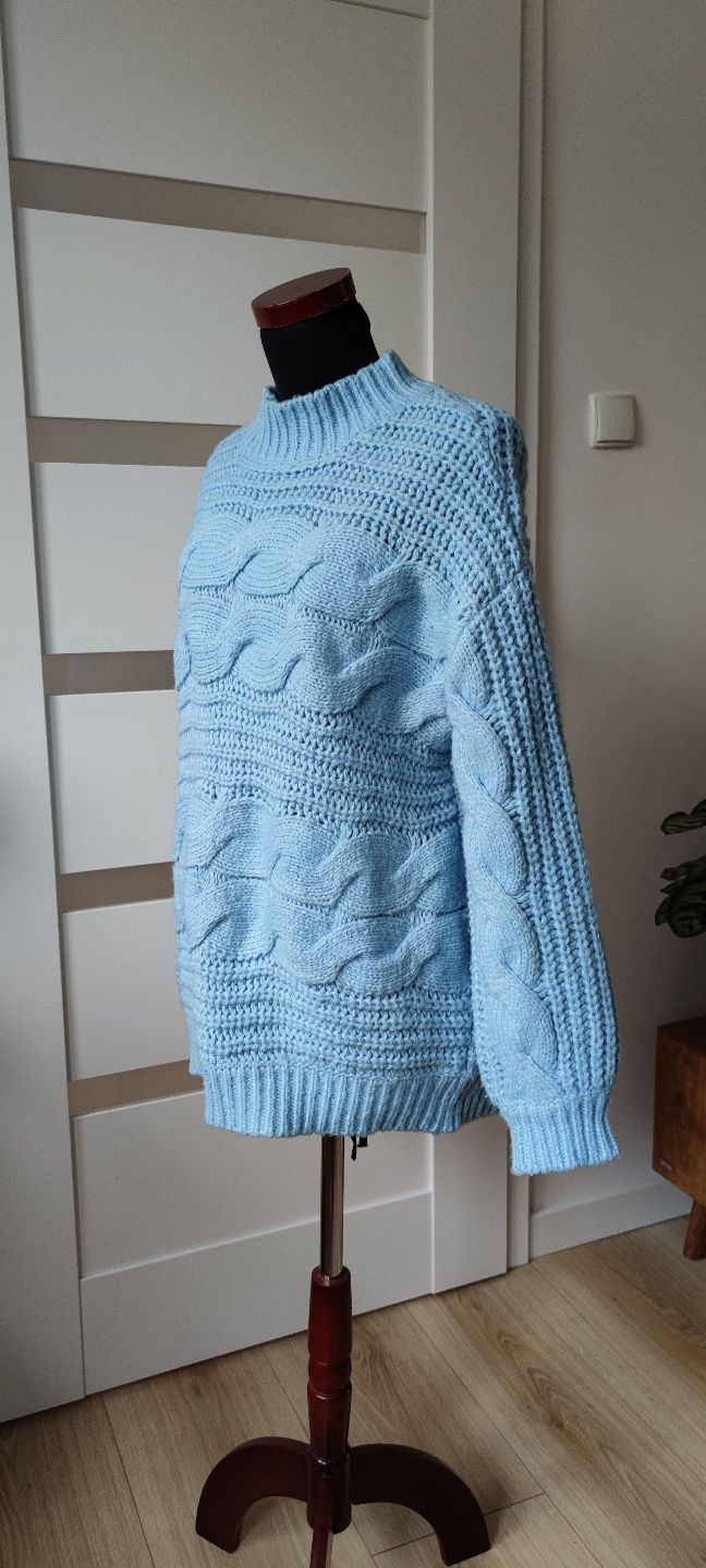Sweter sweterek półgolf M/38/10 Pieces jasnoniebieski warkocze