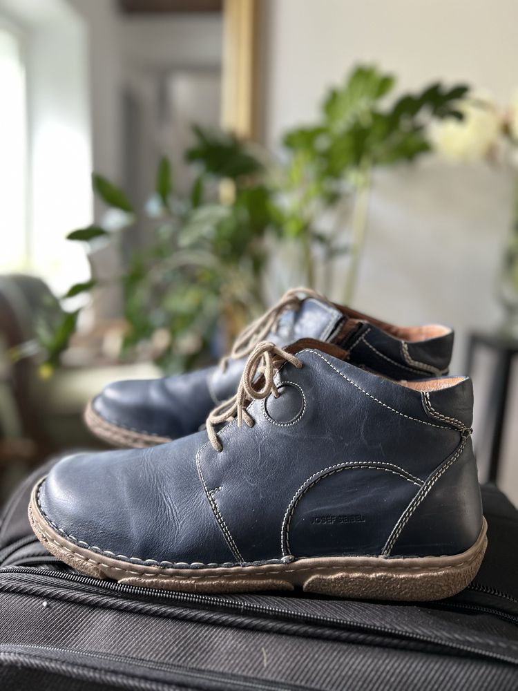 Granatowe skórzane męskie buty trzewiki 43 Josef Seibel