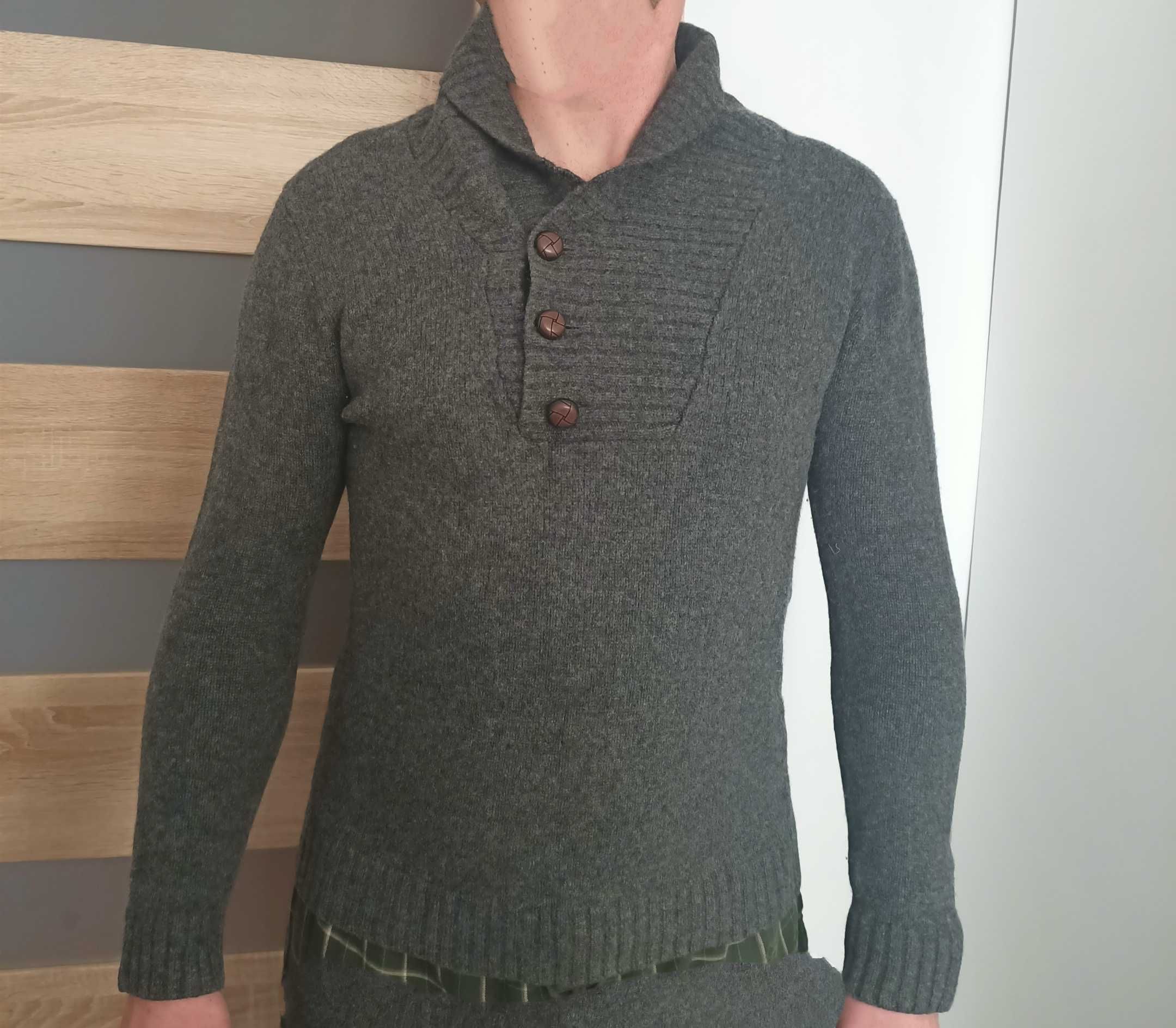 Sand wełna 100% sweter szary miękki  rozm M/L męski