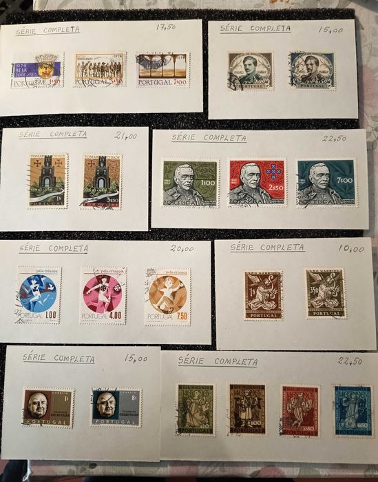 series completas de selos usados vários anos.