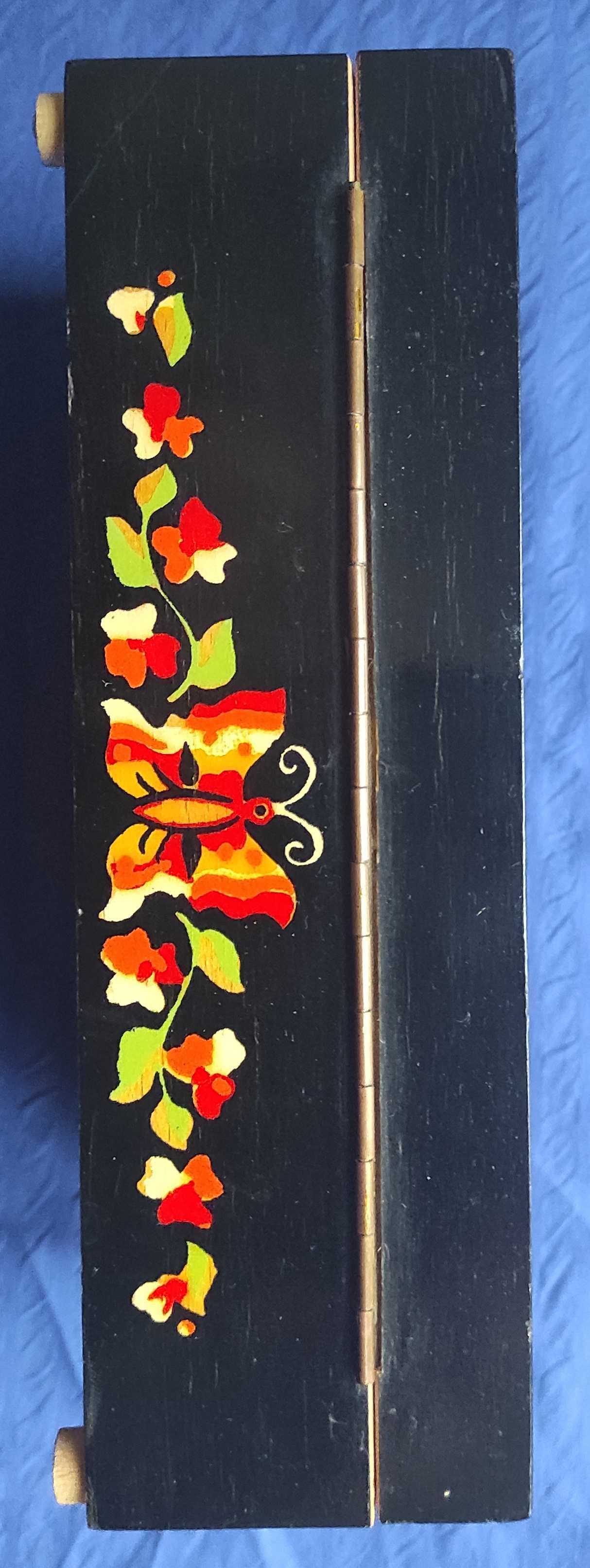 Pudełko ozdobne drewniane motyl kwiat ZSRR CCCP Rosja PRL vintage