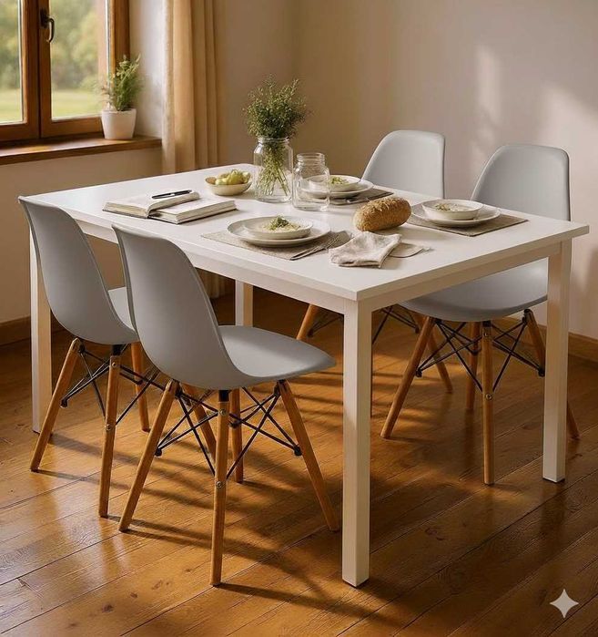 NOWY Biały Stół Z Krzesłami Do Jadalni Kuchni Salonu Stolik i Krzesła