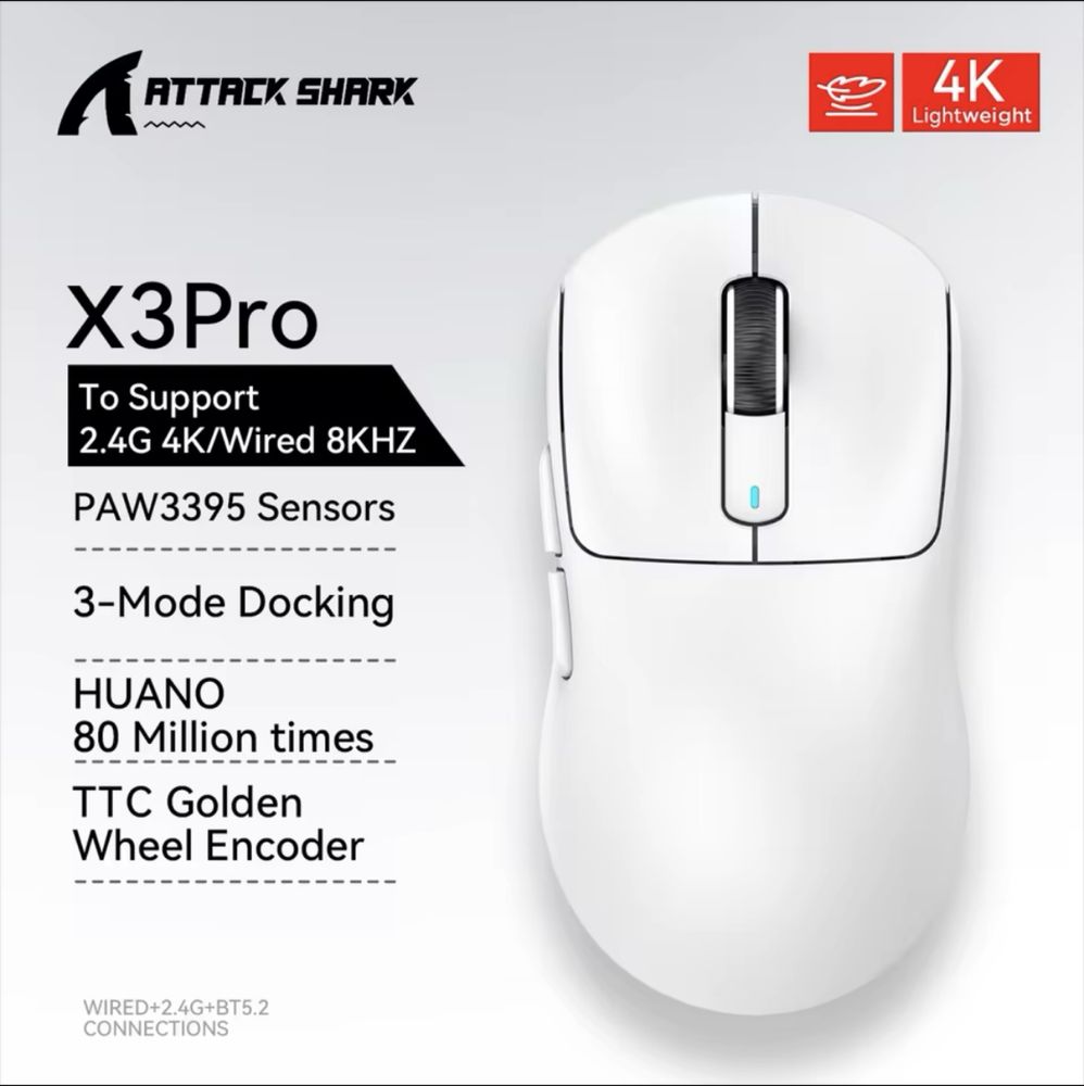 Игровая мышь | мышь attack shark x3 pro | paw 3395 | белая | 8k hz