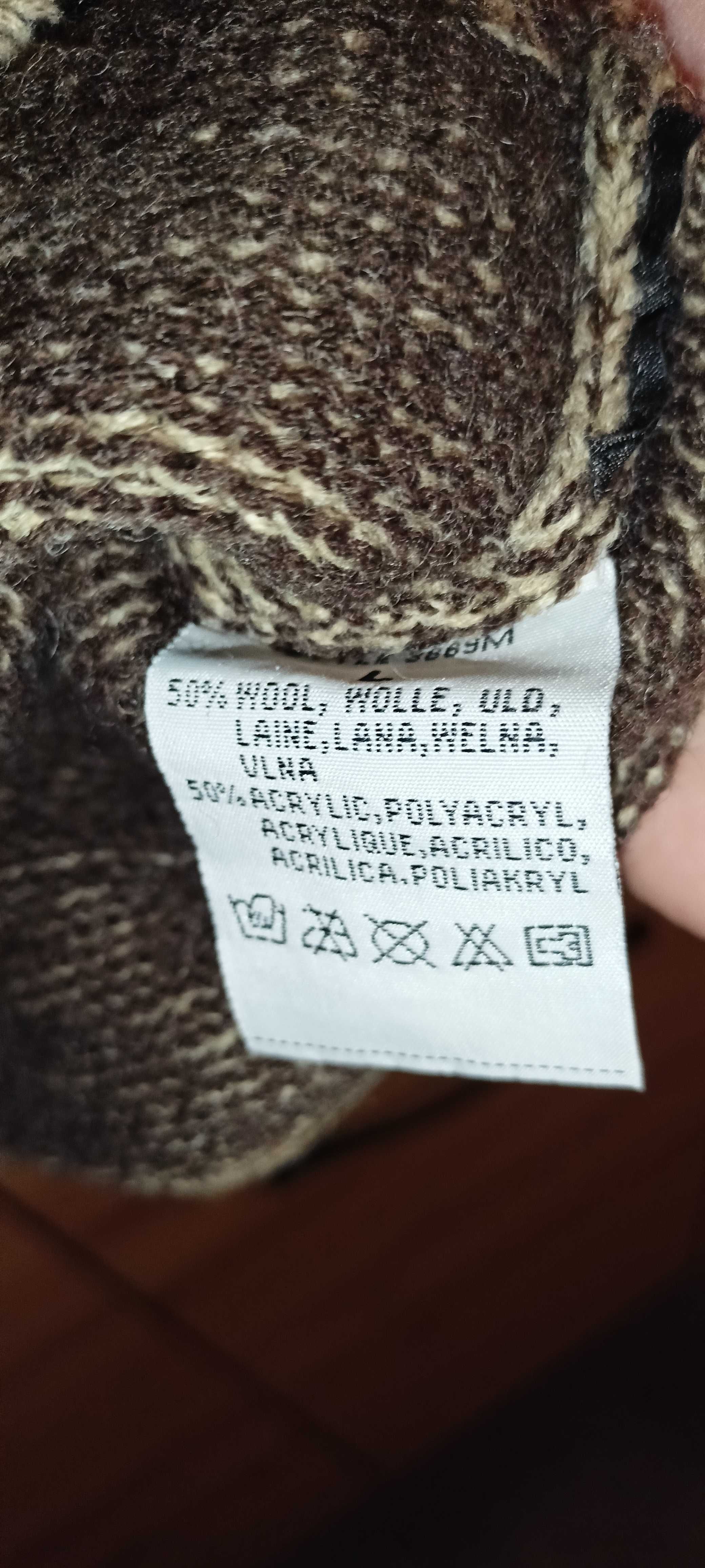 Beżowy Khaki Sweter Vintage 50% wełna
