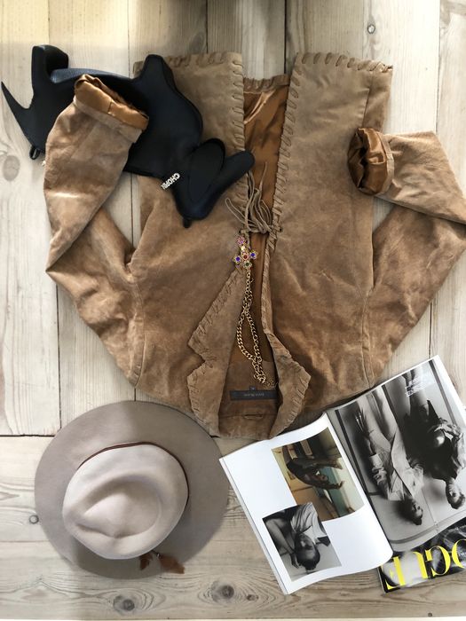 Kurtka skorzana marynarka western z fredzlami skora real leather