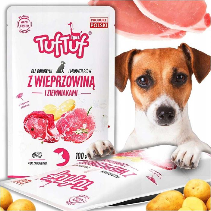 MOKRA KARMA DLA PSA TUF TUF Saszetka Wieprzowina z Ziemniakiem 40x100g