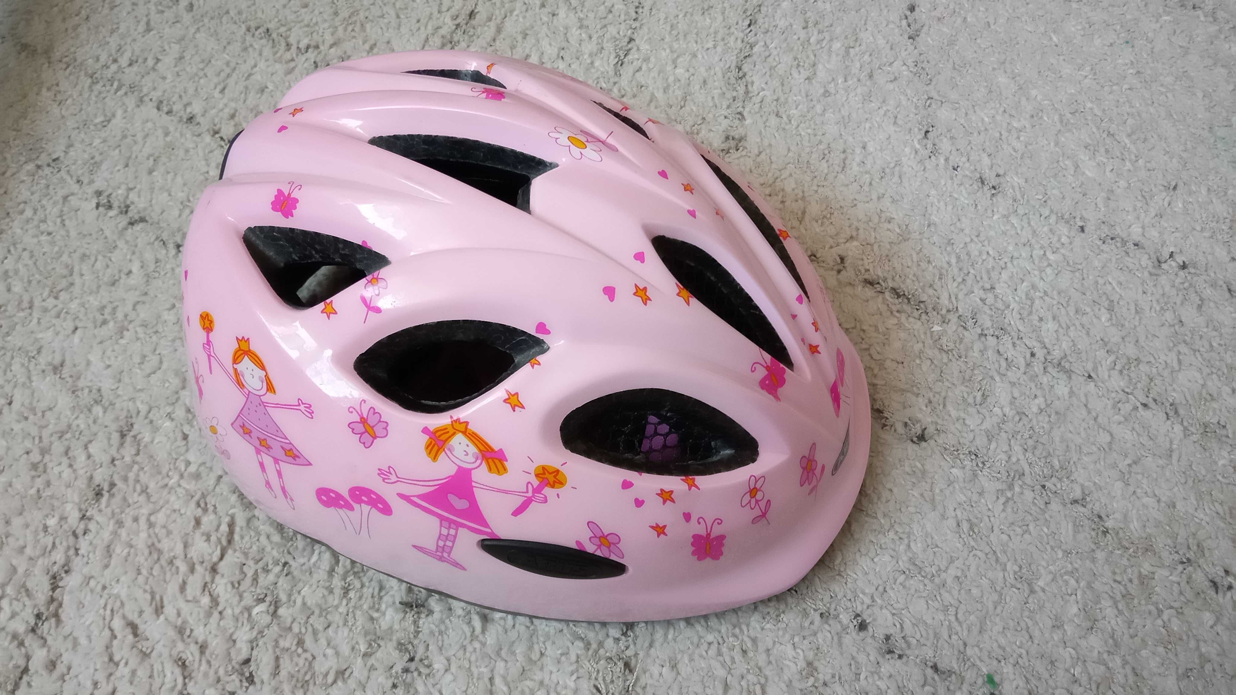 Bezpieczny różowy dziecięcy kask rowerowy głowa 50-55 cm Cert. TUV