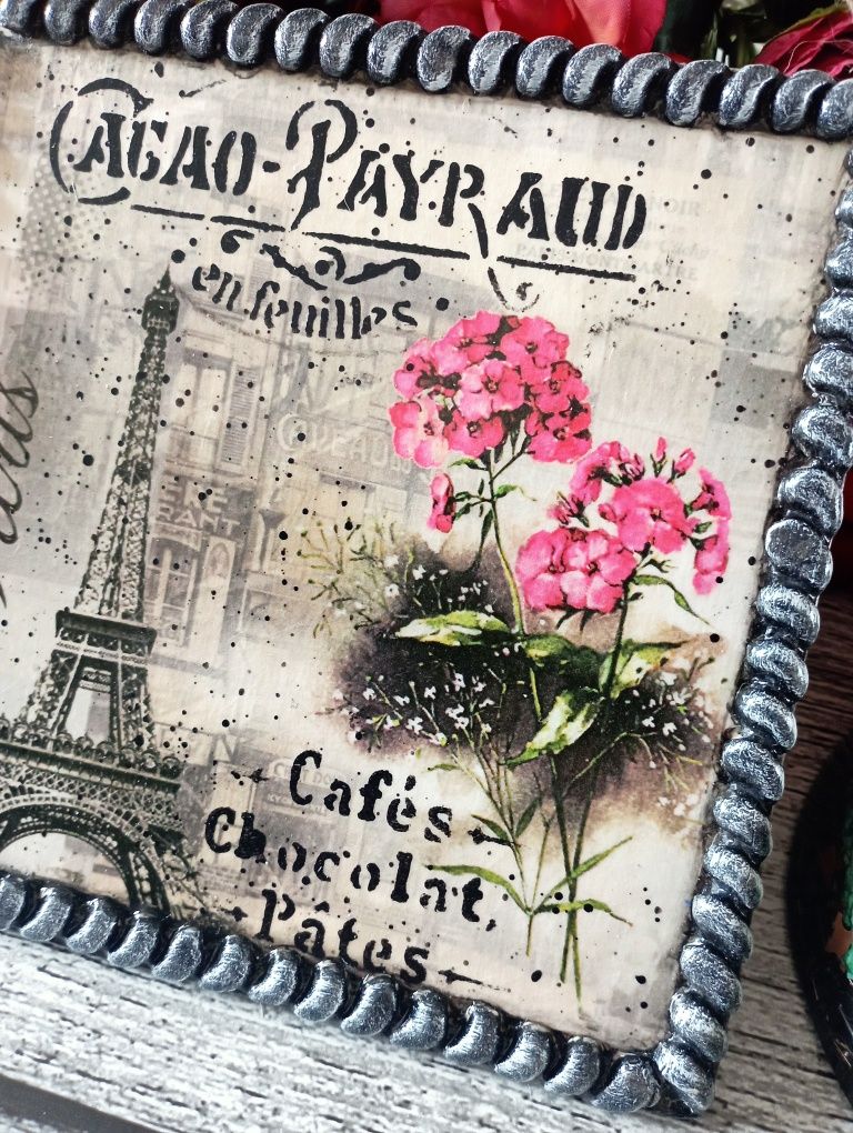 Obrazek shabby kwiaty Prowansja Paris decoupage
