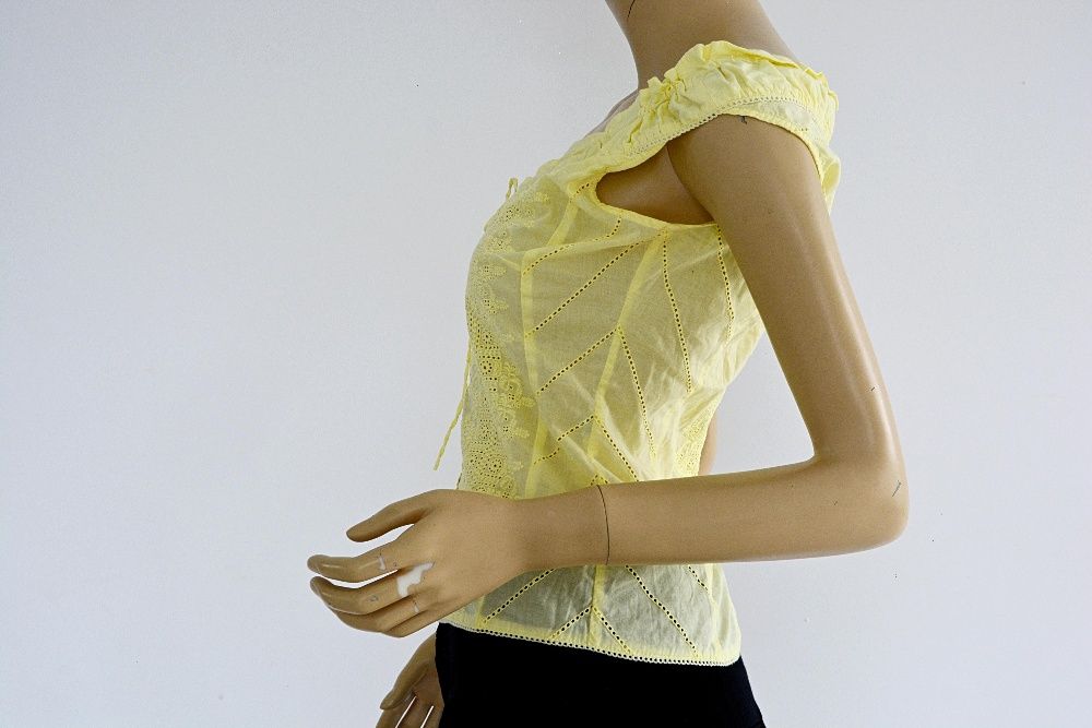 Bluzka H&M hiszpanka haft 38 cytrynowa żółta odkryte ramiona