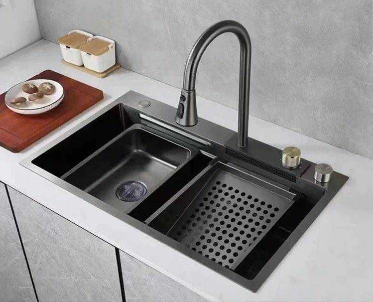 Zlewozmywak Kuchenny Jednokomorowy Wielofunkcyjny Wodospad Bateria