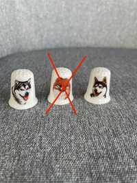 Naparstki porcelana, zestaw2 szt. pies, Syberian Huski, Alaskan Malam