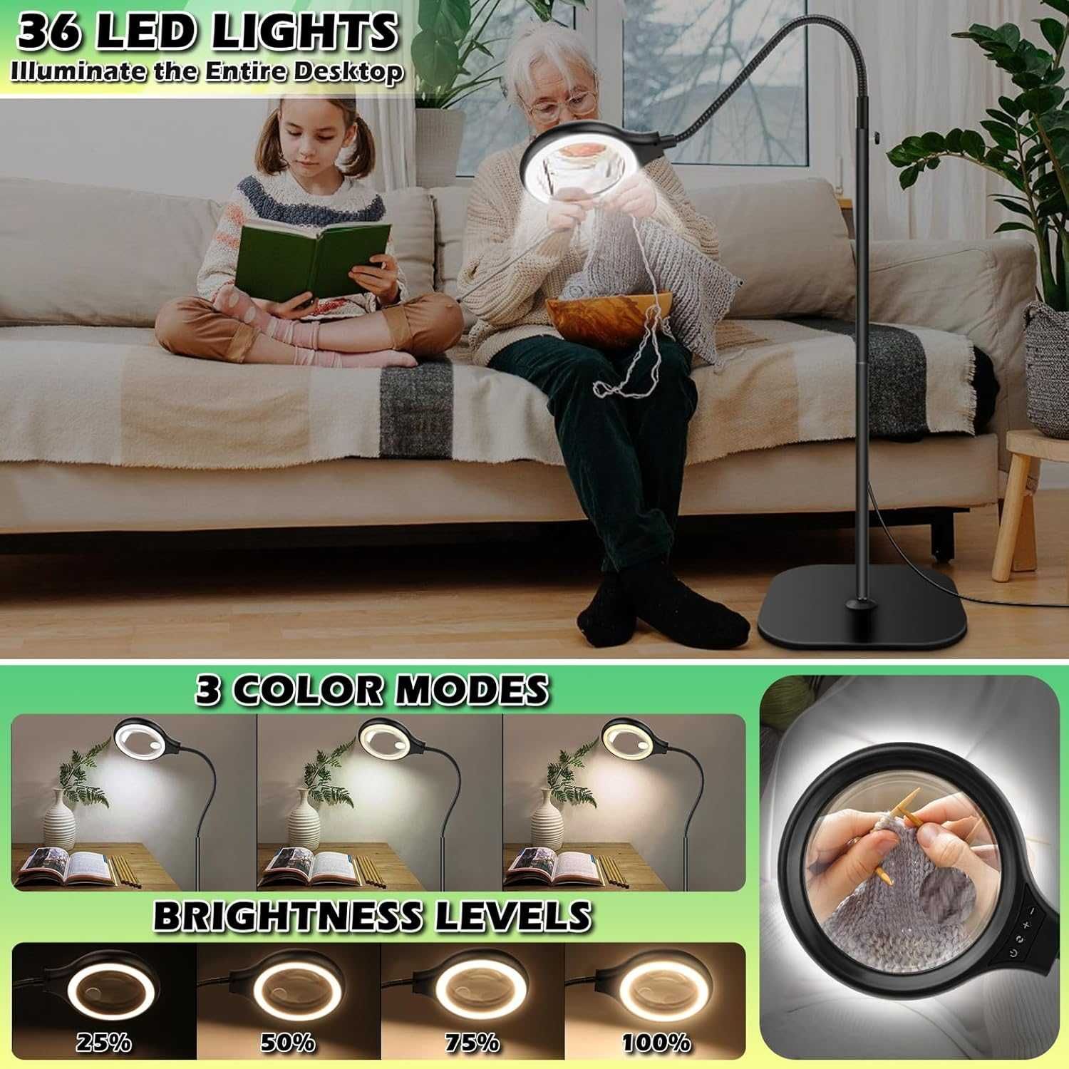 NZQXJXZ 3w1 akumulatorowa lupa z lampką i stojakiem, 10x, 36 diody LED