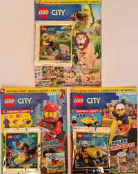 3 X magazyn Lego City + figurki lew podróżnik nurek auto