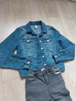 Kurtka katana jeansowa, spodnie rurki r. 152