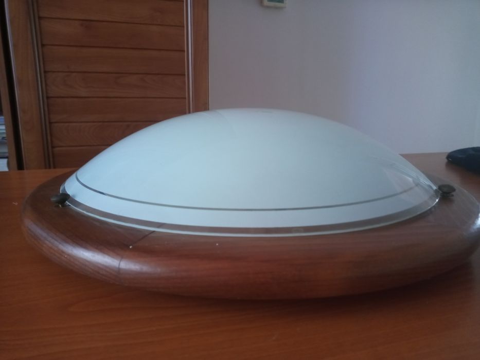 Zestaw 2 plafony fi 36 E27 2x60W drewno+szkło mleczne