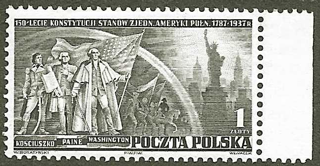 Znaczek Rocznica uchwalenia konstytucji USA Fi 305 stan ** 1938 r.