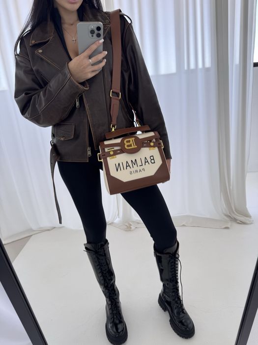 Сумка Balmain B-Buzz Congnac коричнева, чорна