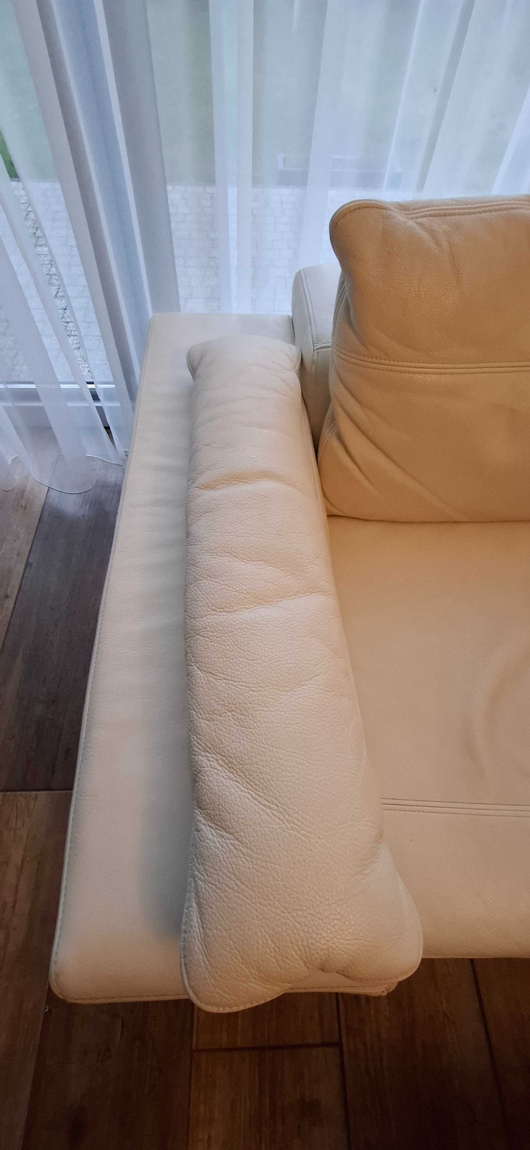 Sofa, narożnik, biała skóra, 2m x 2m stan b.dobry