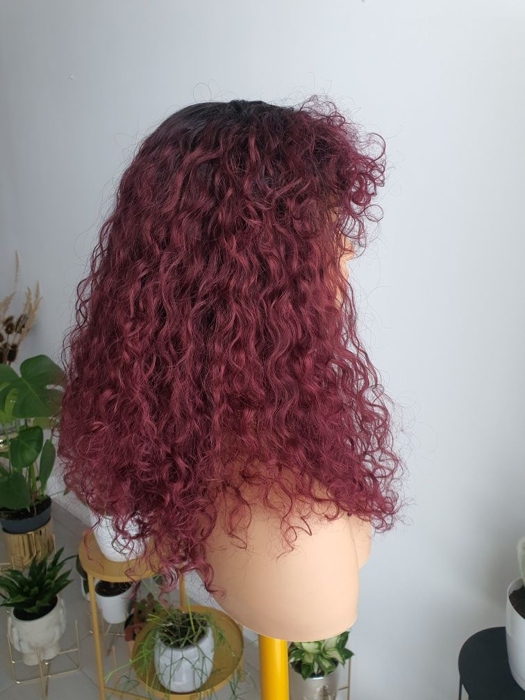 Peruka z włosów naturalnych loki loczki afroloki 45 cm grzywka