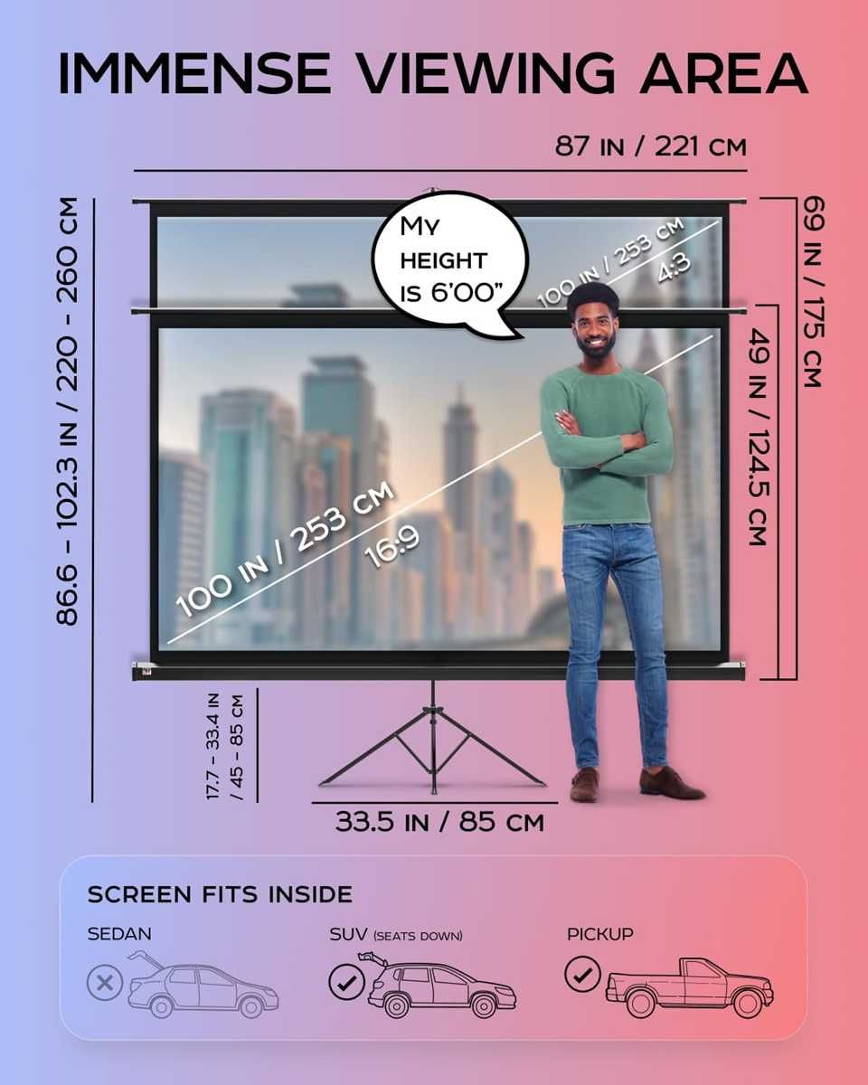 Nowy ekran projekcyjny ze stojakiem / projektor/ 100'/ 4:3 HD !A2337!