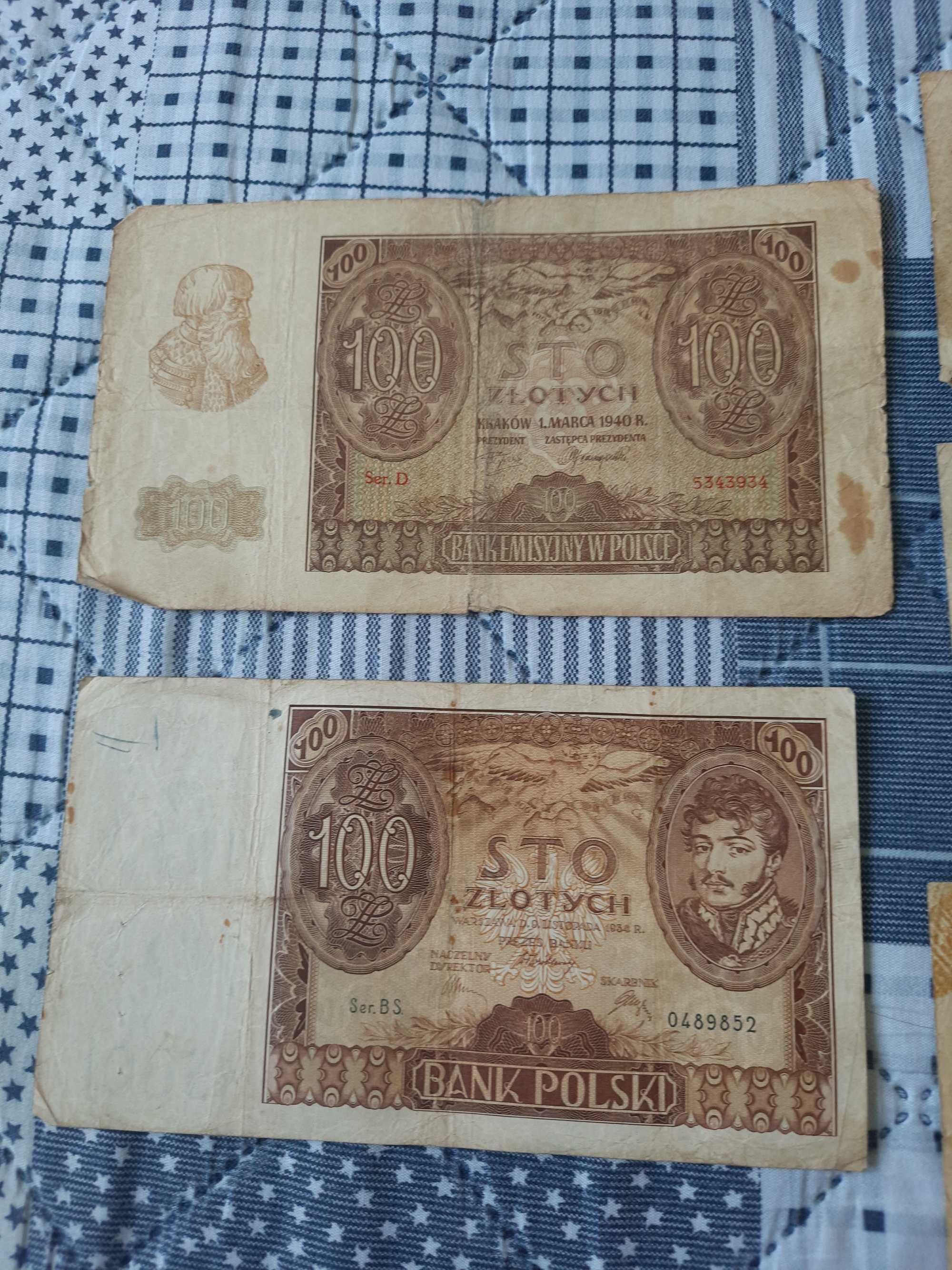 stare polskie banknoty okupacja niemiecka PRL 10,20,100 zł 1934,1940