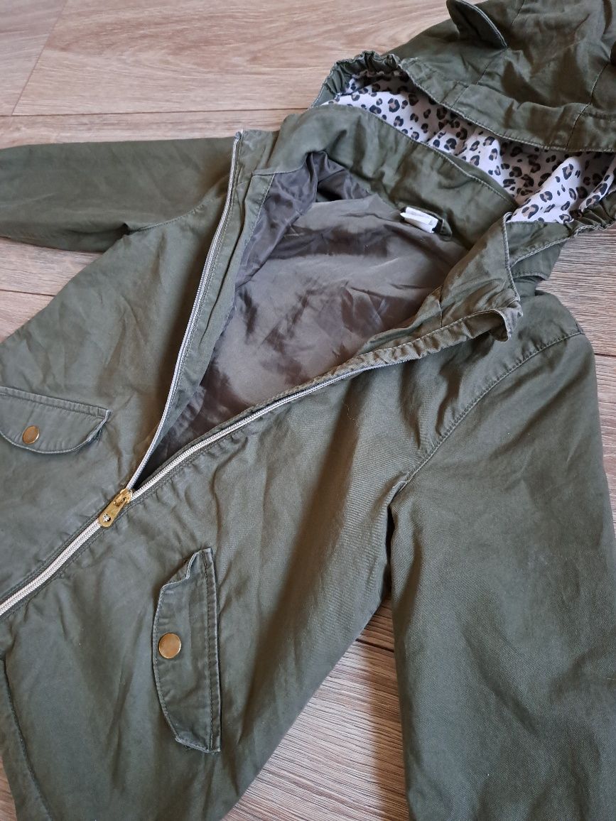 H&M dziewczęca kurtka jesienna wiosenna z kapturem khaki 98