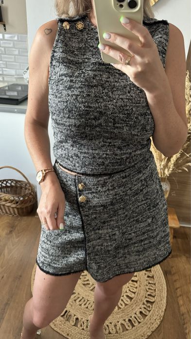 Komplet top spódnica z wyższym stanem szary ZARA S 36