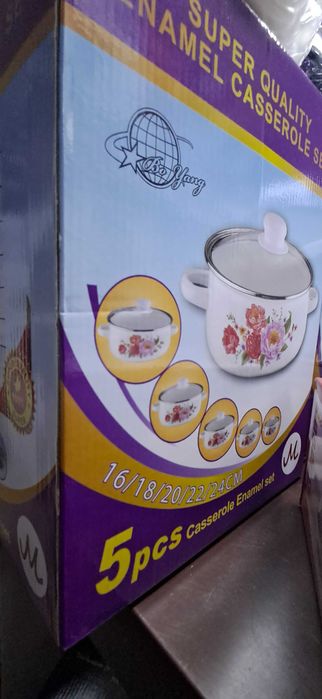 GARNKI EMALIOWANE komplet 5 garnków 5 pokrywek zestaw