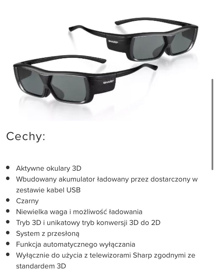 Okulary 3D Uniwersalne SHARP AN3DG20B