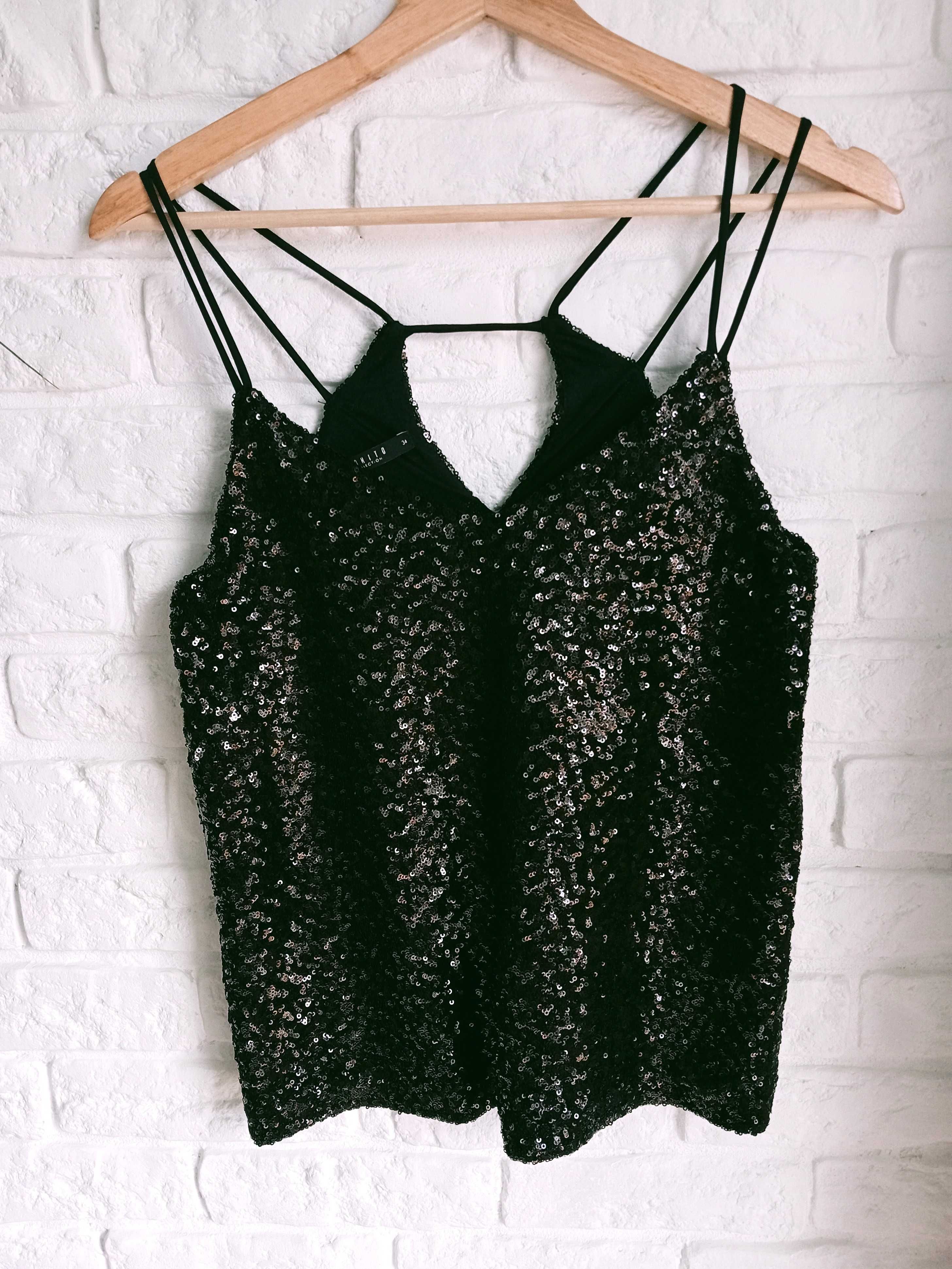 Sexy na imprezę czarny top z cekinami rozmiar 34/XS/6 Mohito