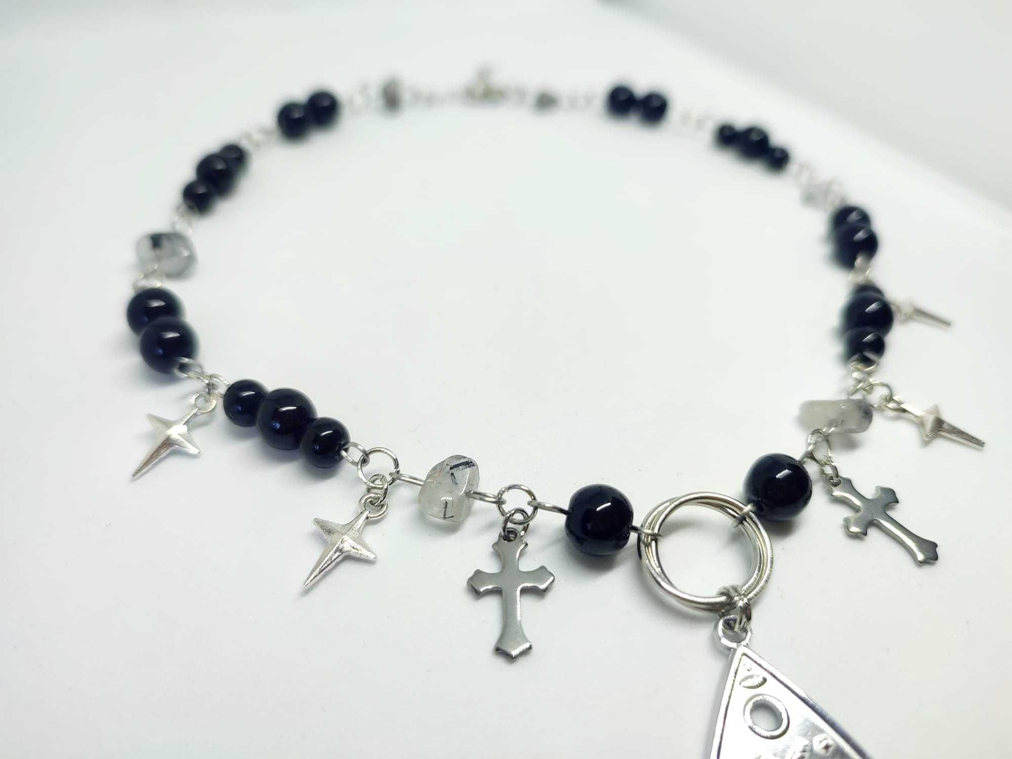 Choker magiczny stal chirurgiczna 304, szkło kamień naturalny, tarot