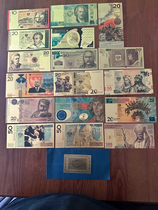 Banknoty kolekcjonerskie POLSKIE - komplet 16 banknotów + CERTYFIKAT