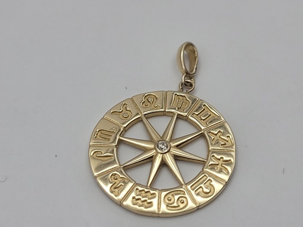 Nowa Złota zawieszka złoto próby 585, zodiaki gwiazda róża wiatrów