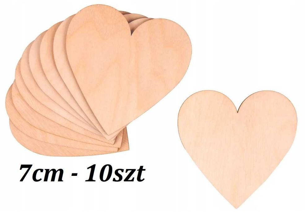 Serce sklejka 7cm - 10szt 3mm szlifowane !decoupage rękodzieło