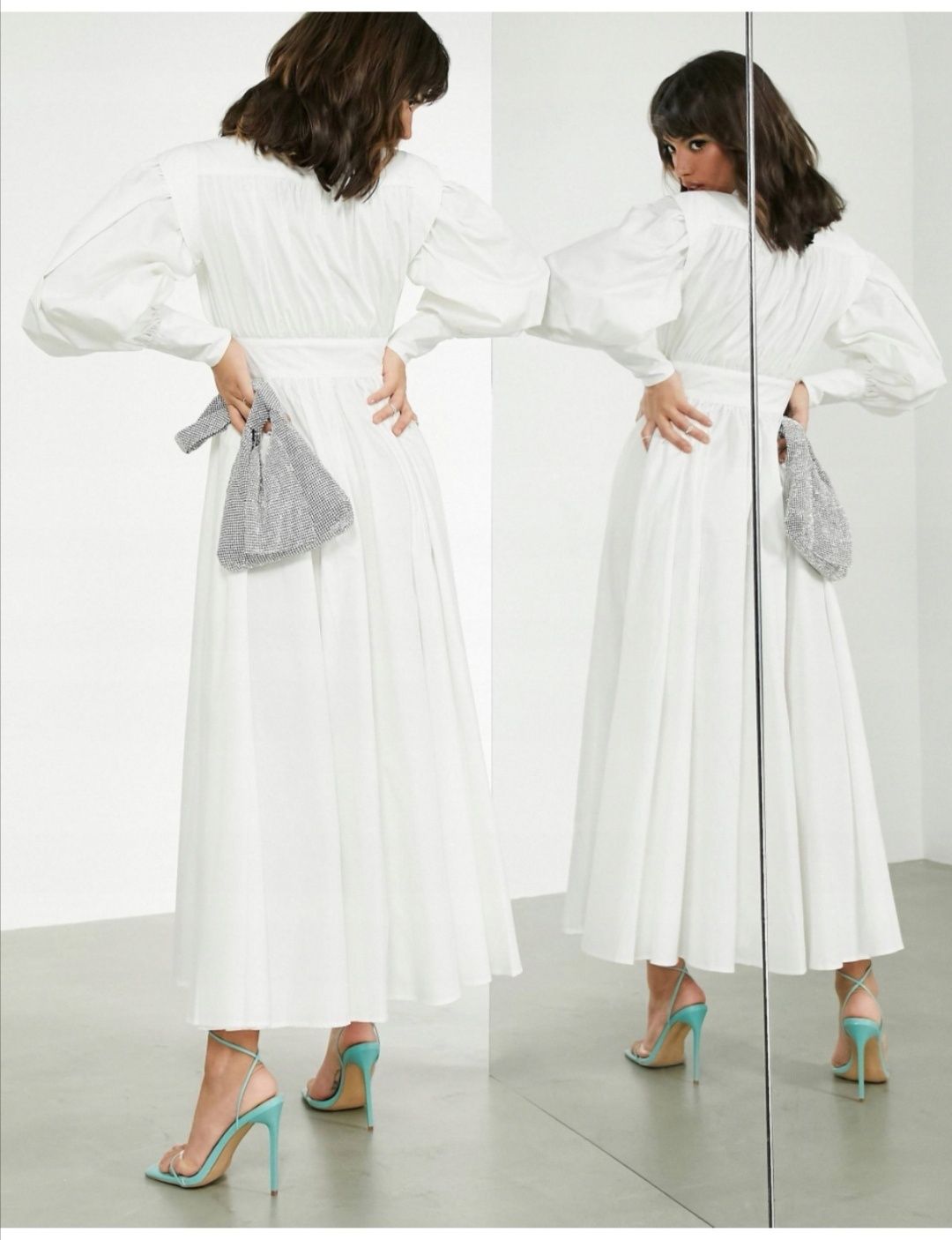Biała  koszulowa sukienka midi Szerokie rękawy xl 42 asos
