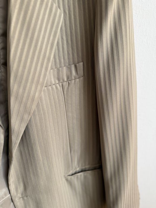 Marynarka solidna męska elegancka beżowa w paski XL XXL