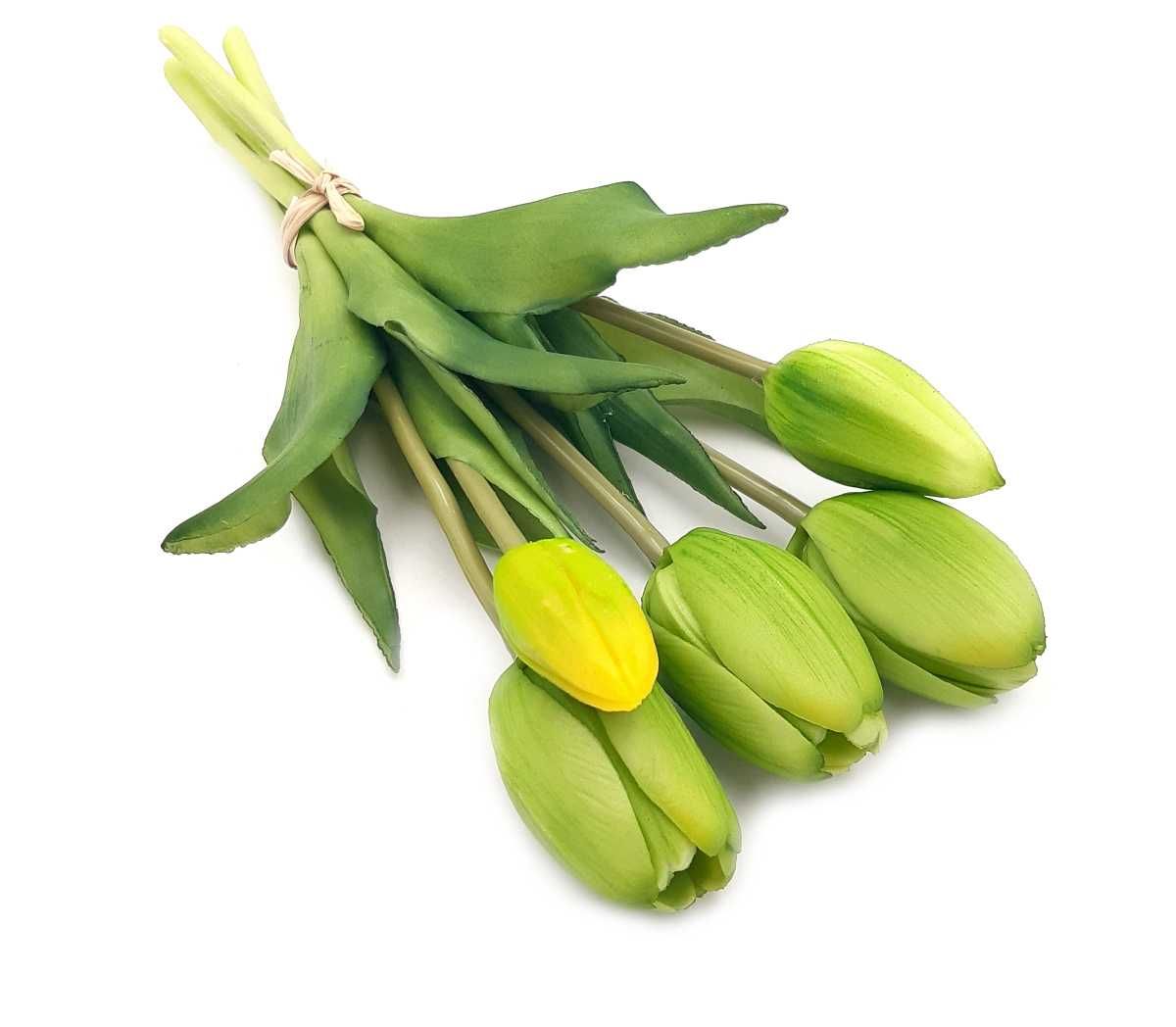 Tulipan sztuczny tulipany silikonowe bukiet 5 sztuk ZIELONY
