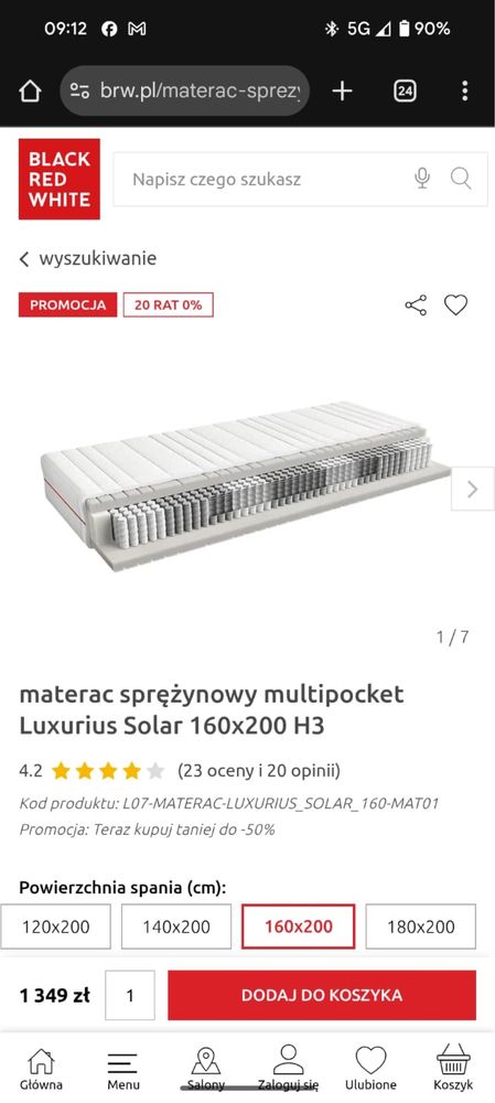 materac sprężynowy multipocket Luxurius Solar 160x200 H3