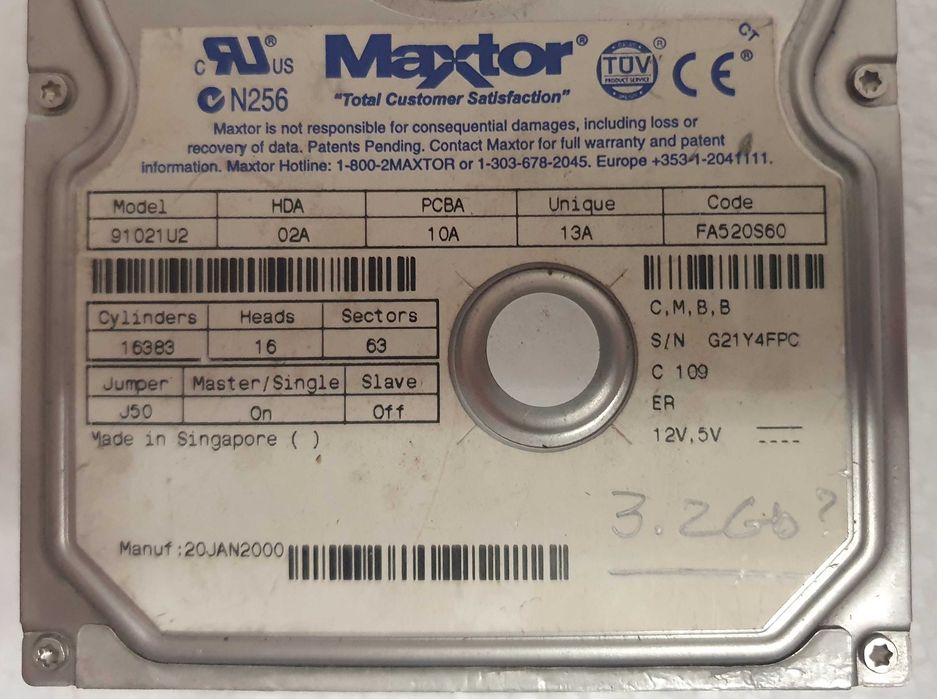 Vintage Internal Hard Drive - Maxtor N256 - 3.2 GB64309873480577122