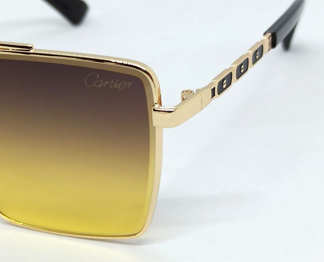 Cartier очки мужские стильные коричнево жёлтый градиент в золот метале