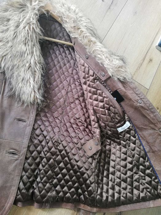 Kurtka skórzana ocieplana damska, brązowa, M 40-42, C&A