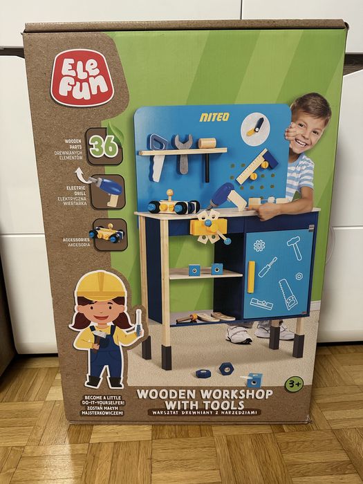 Nowy duży drewniany warsztat z narzędziami 95 cm x 60 cm